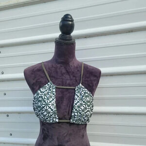 Damsel Women's Swim Green White Multi Way Triangle Cross Back Bikini Top Sz S